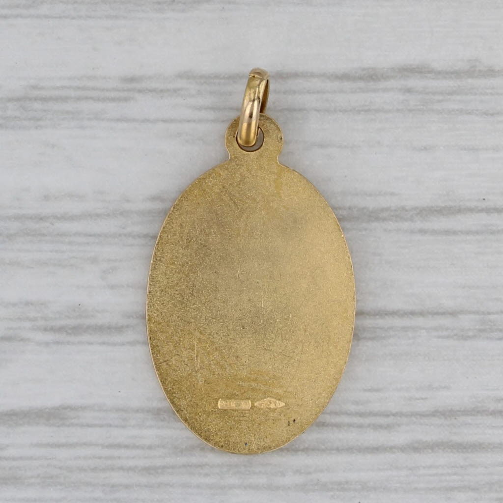 Gray Virgin Mother Mary Holding Jesus Pendant 18k Yellow Gold Italian Prayer Charm