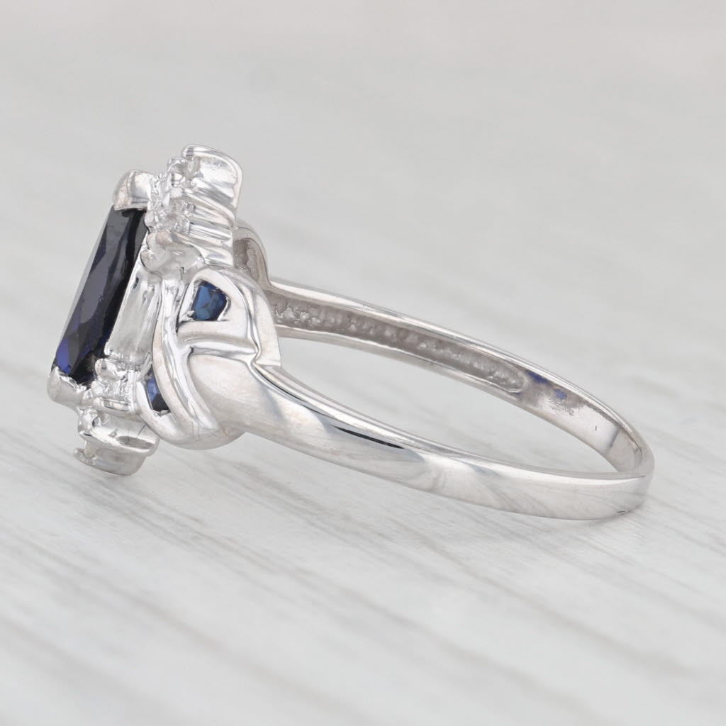 Light Gray 0.90ctw Marquise Lab Created Blue Sapphire 10k White Gold Size 7