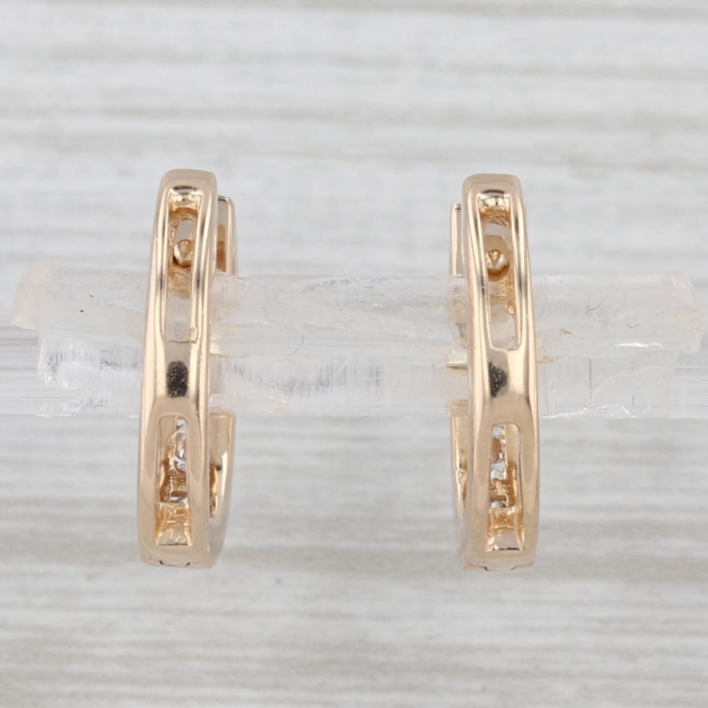 0.40ctw Diamond Hoop Huggie Earrings 14k Yellow Gold Hinged Snap Top Posts