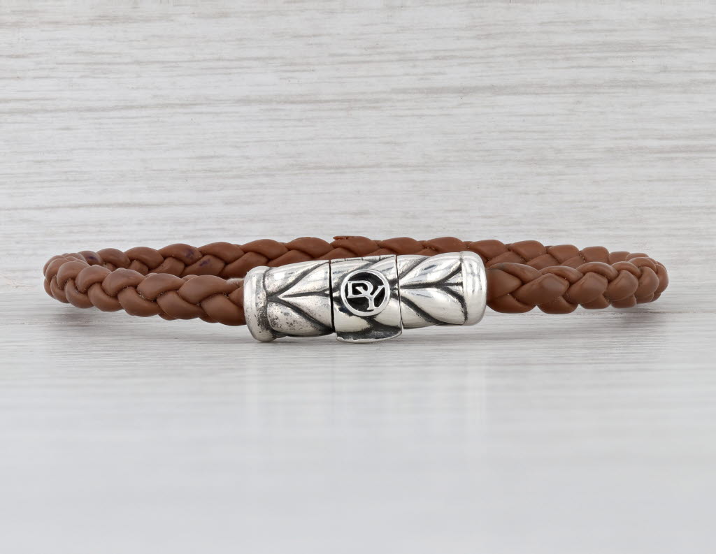 David Yurman Leather Braided Band Bracelet Sterling Silver 6.75" 5mm