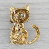 0.70ctw Emerald Diamond Cat Brooch 18k Yellow Gold Kitten Pin