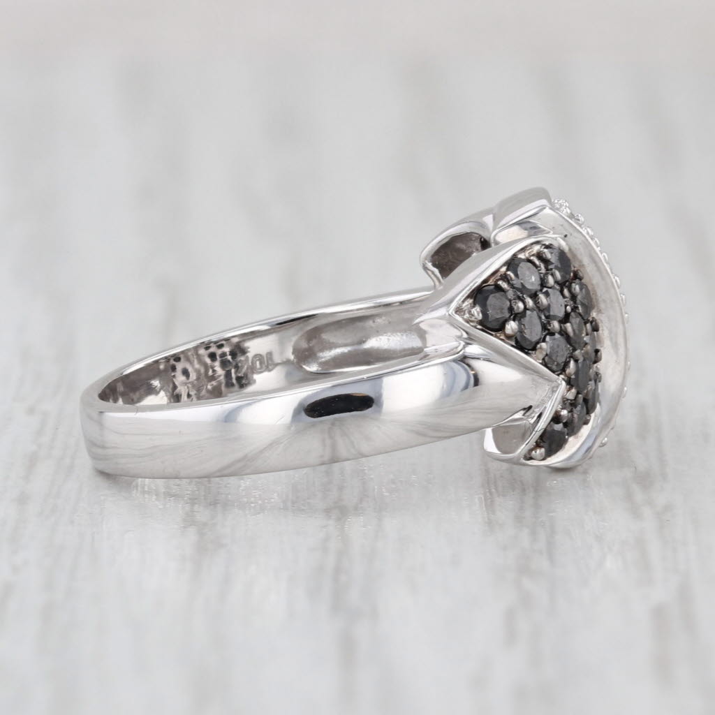 0.48ctw Black White Diamond Butterfly Ring 10k White Gold Size 7-7.25