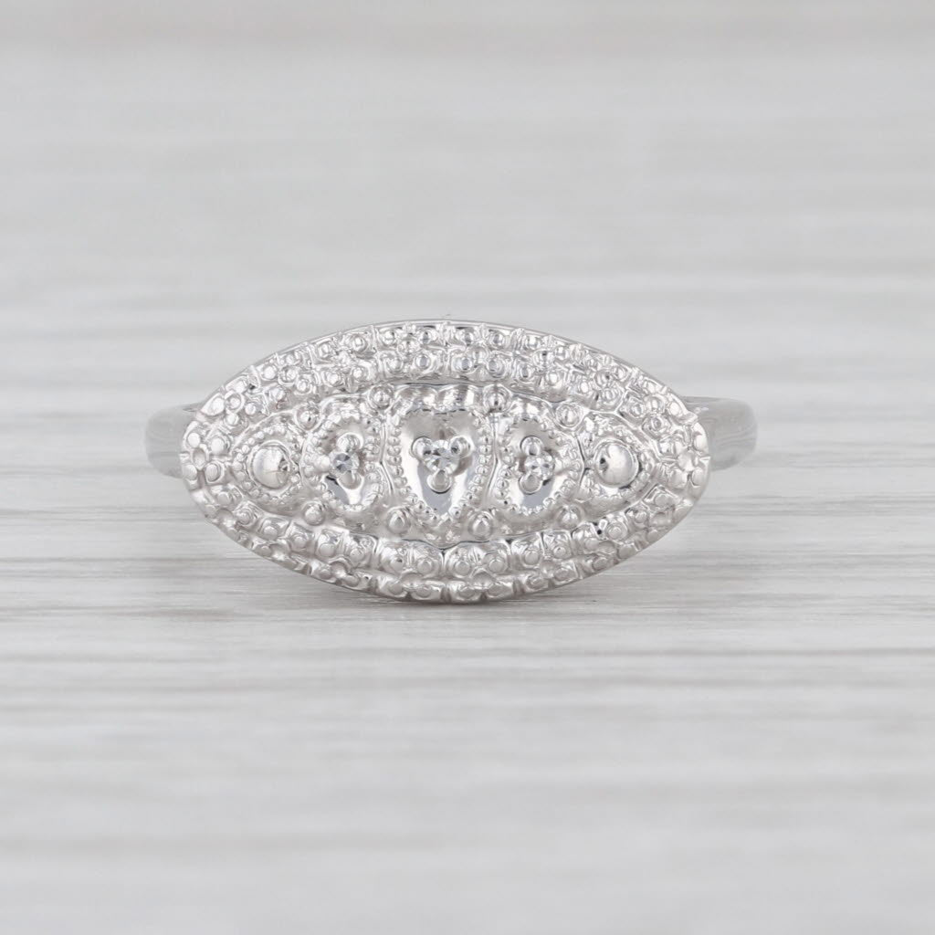 Vintage Diamond Princess Ring Heart Accents 14k White Gold Size 6