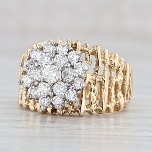 Light Gray 1ctw Diamond Cluster Ring 14k Yellow Gold Vintage Engagement Size 6.25