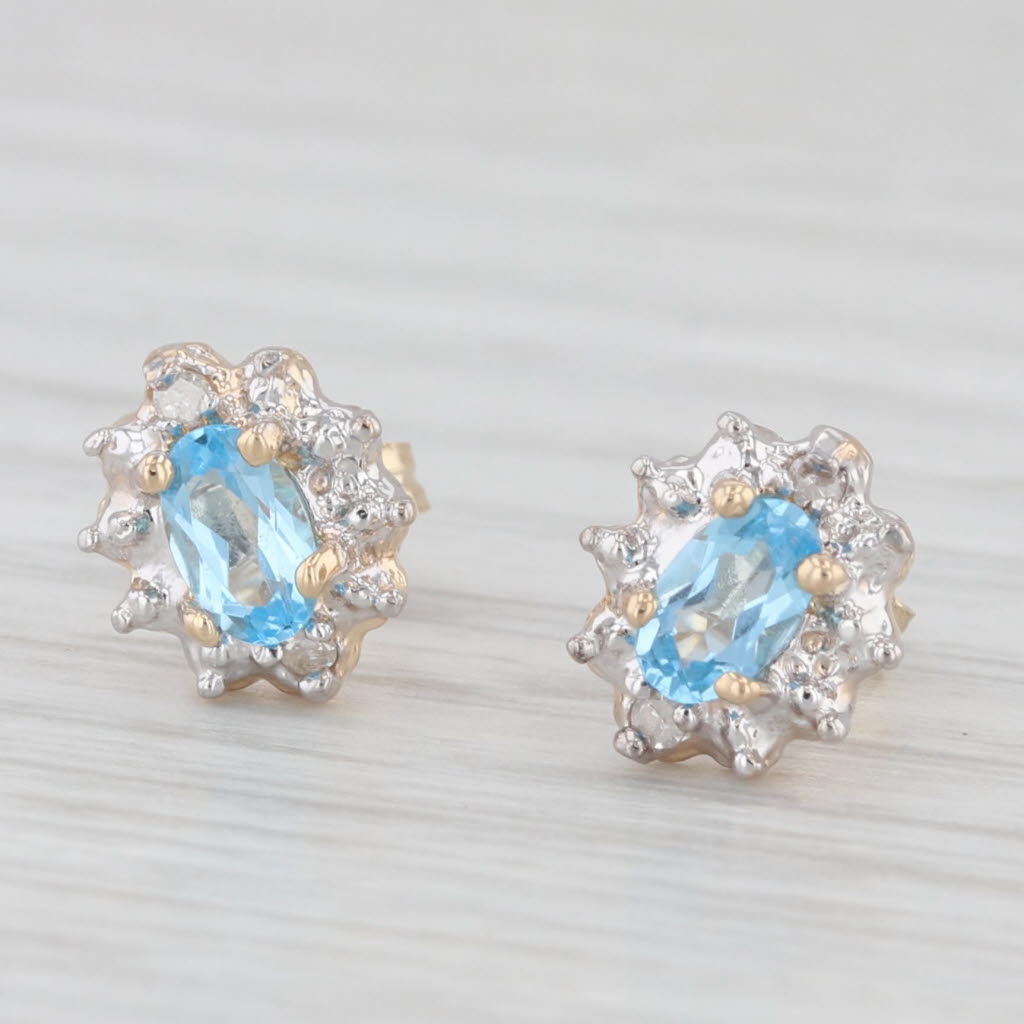 Light Gray 0.60ctw Oval Blue Topaz Diamond Halo Stud Earrings 14k Yellow Gold