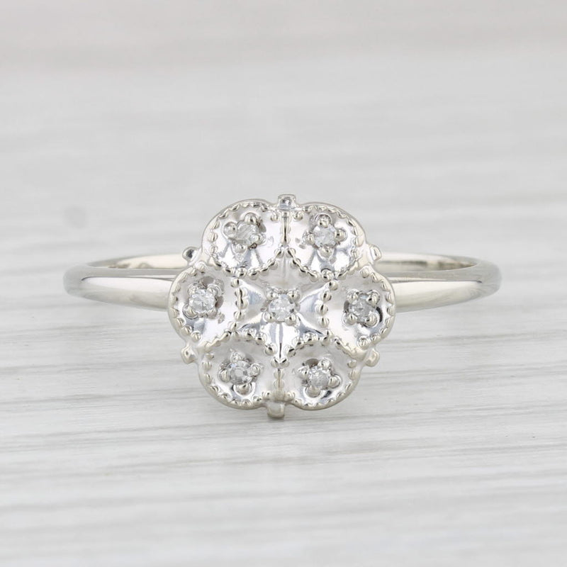 Light Gray Vintage Diamond Cluster Engagement Ring 10k White Gold Size 8.75