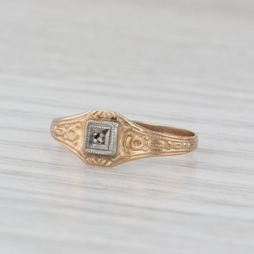 Antique Diamond Baby Ring 10k Yellow White Gold Size 1.5 Ornate Etched