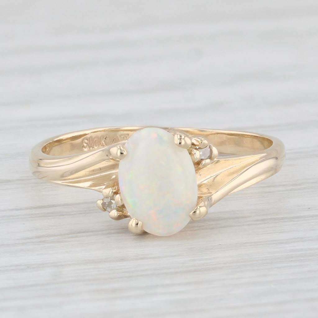 Light Gray Oval Cabochon Opal Solitaire Ring 10k Yellow Gold Size 4.25