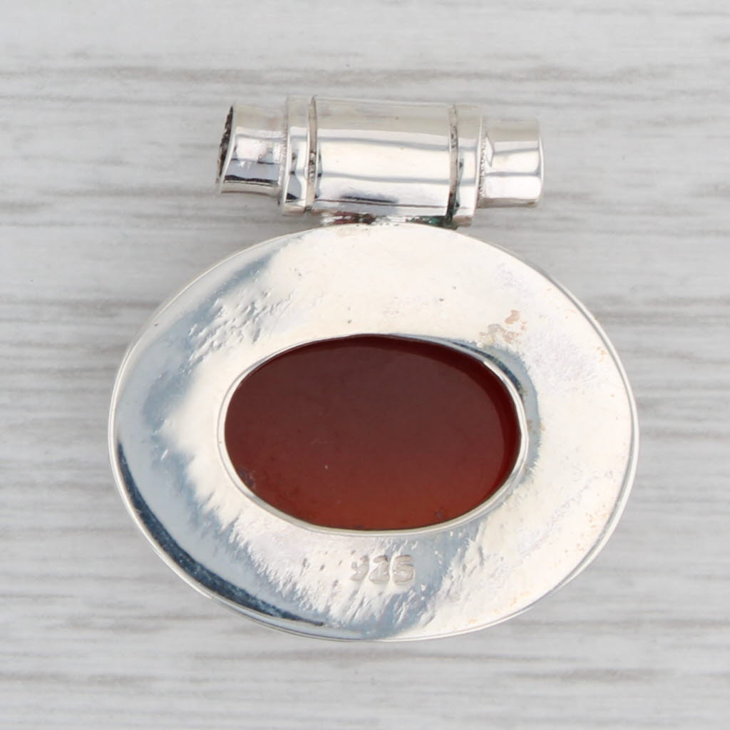 Light Gray Carnelian Garnet Pendant Sterling Silver Statement Slide