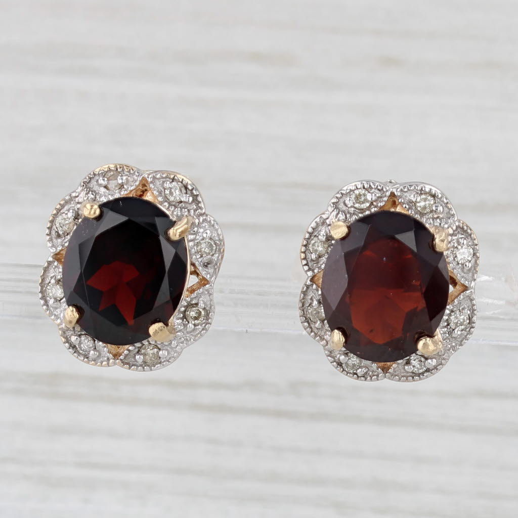 Light Gray 6.92ctw Oval Garnet Diamond Halo Stud Earrings 14k Yellow White Gold