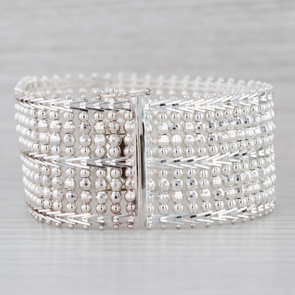 Mesh Chain Statement Bracelet Sterling Silver 7.5" 28.8mm Milor Italy