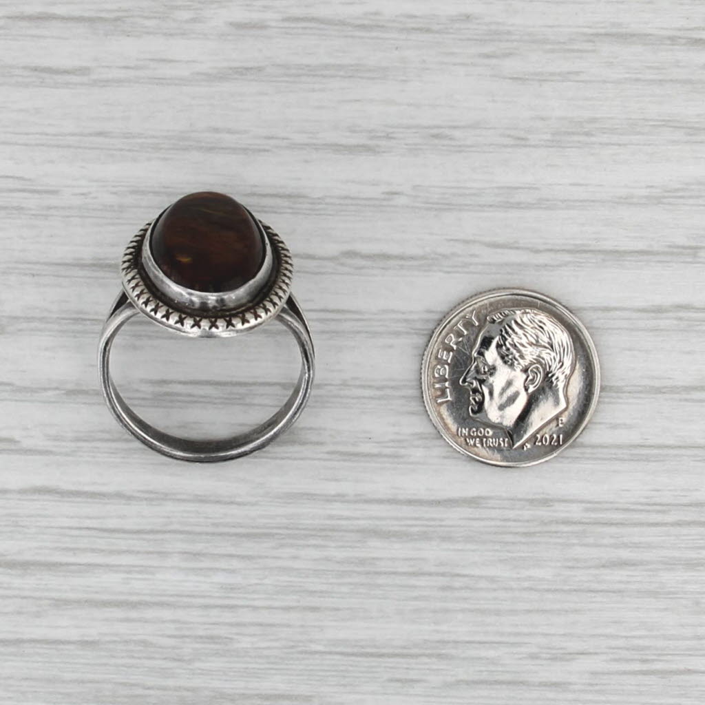 Vintage Native American Signed Fire Agate Ring Sterling Silver Size 8.75