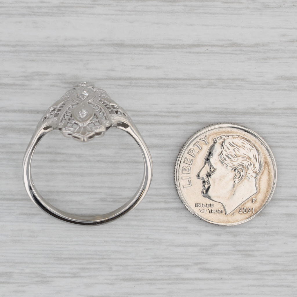 Gray Antique Diamond Filigree Ring 14k White Gold Size 9.5