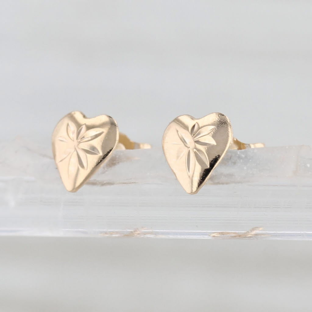 Rayed Heart Stud Earrings 14k Yellow Gold Small Studs