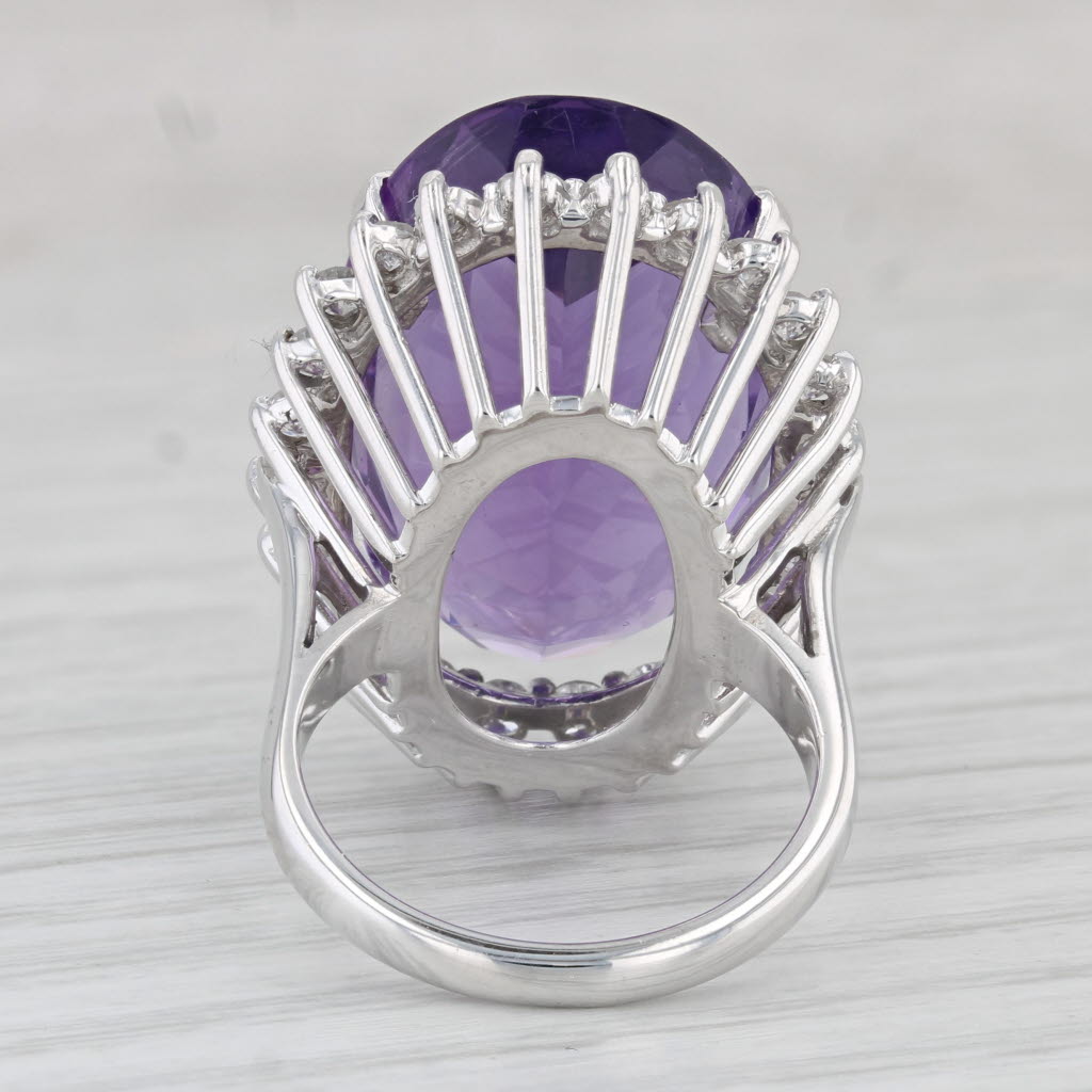 Light Gray 24.78ctw Amethyst Diamond Halo Ring 14k White Gold Size 6.75 Cocktail