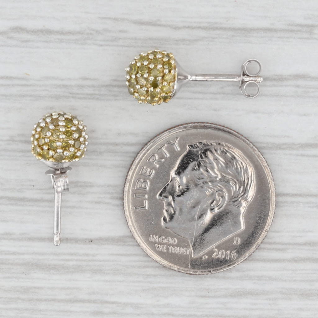 Light Gray 0.72ctw Yellow Diamond Pave Ball Bead Stud Earrings 10k Yellow Gold COA