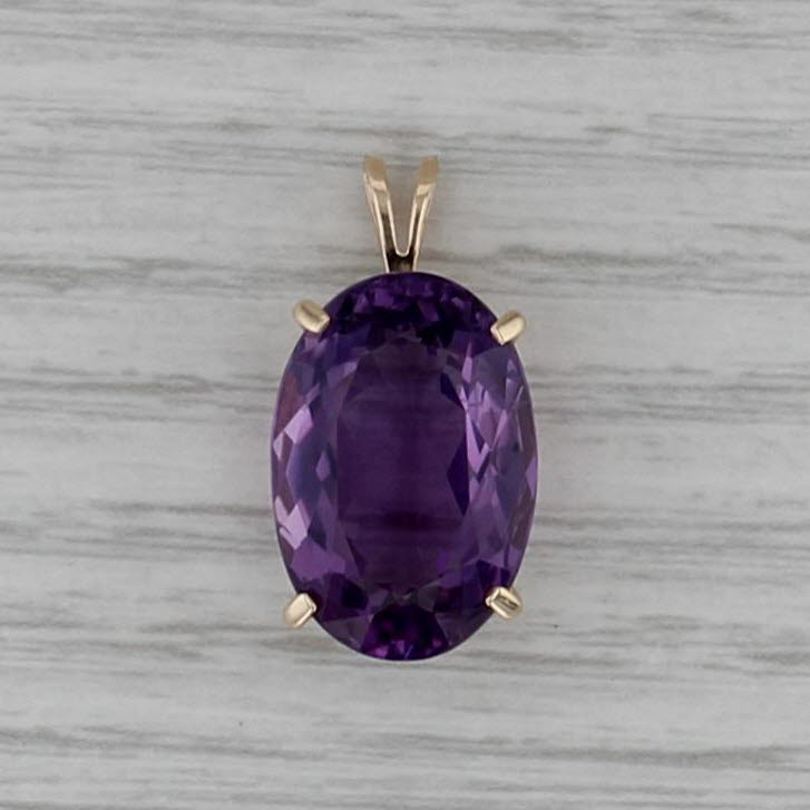 12ct Oval Amethyst Solitaire Pendant 14k Yellow Gold