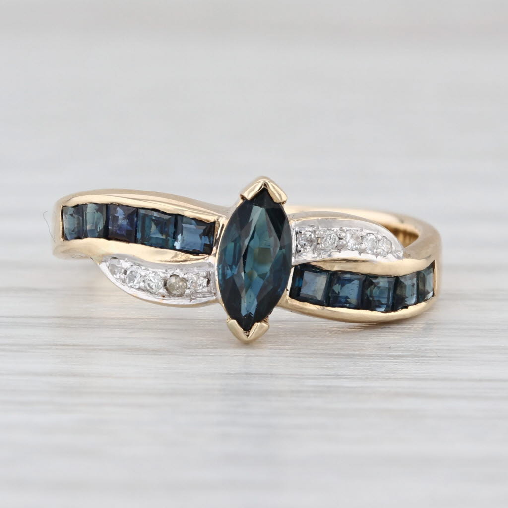 0.95ctw Blue Sapphire Diamond Ring 14k Yellow Gold Size 6.5