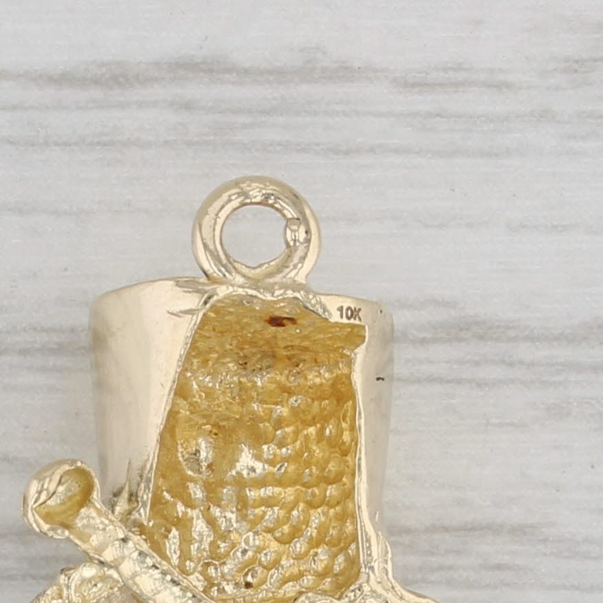 Gray Top Hat Glove Cane Wand Charm 10k Yellow Gold Magic Magician Pendant