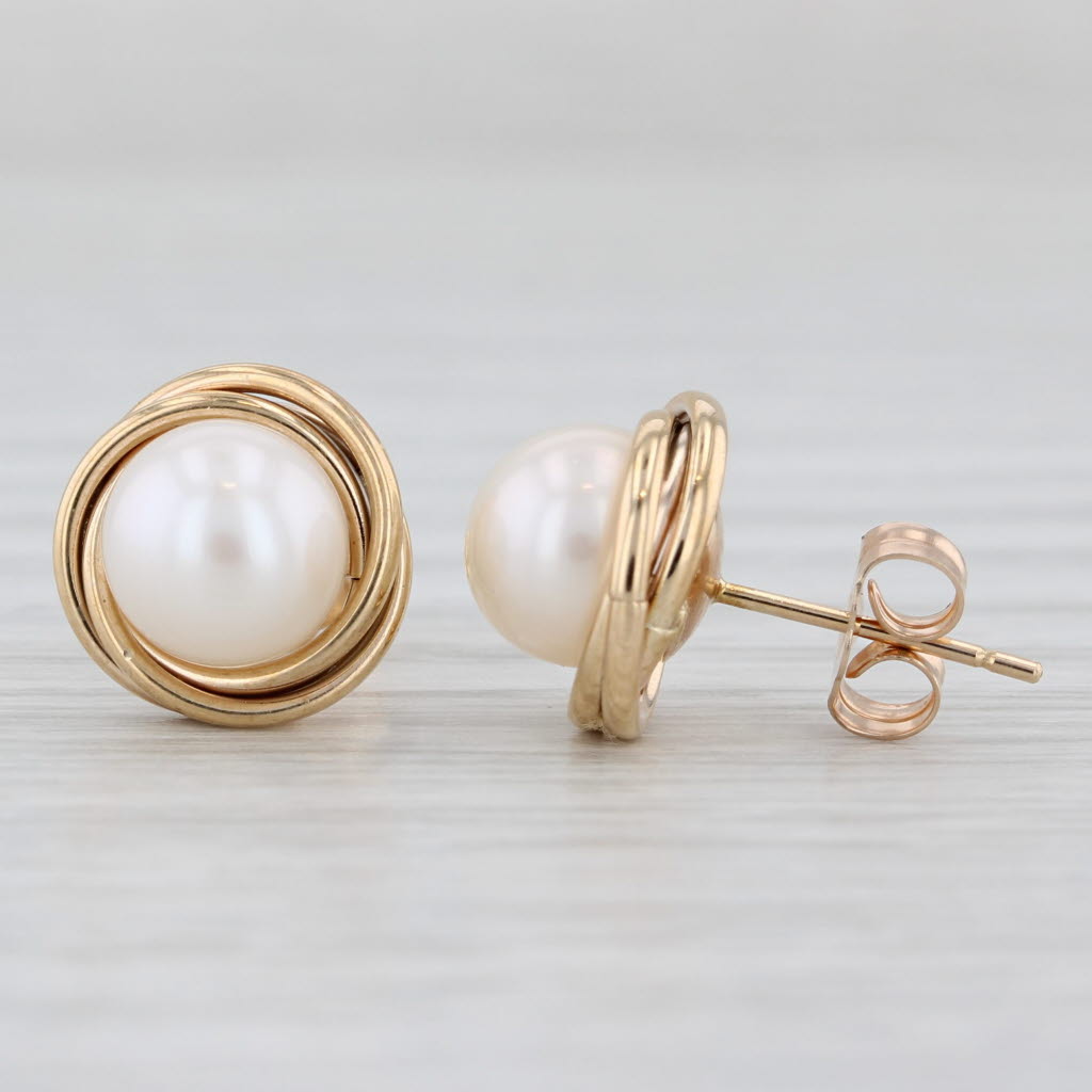 Light Gray New Cultured Pearl Stud Earrings 10k Yellow Gold