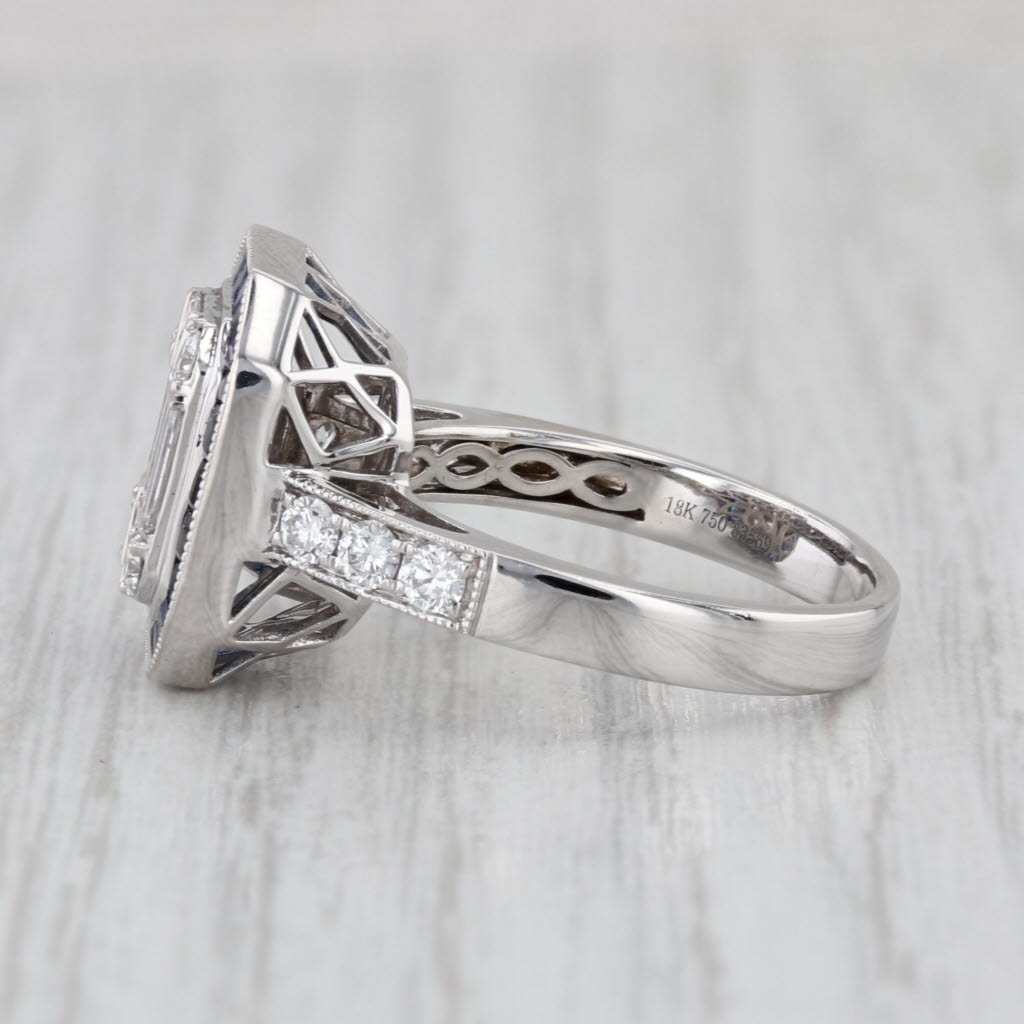 2.07ctw Diamond Blue Sapphire Halo Engagement Ring 18k White Gold Size 7