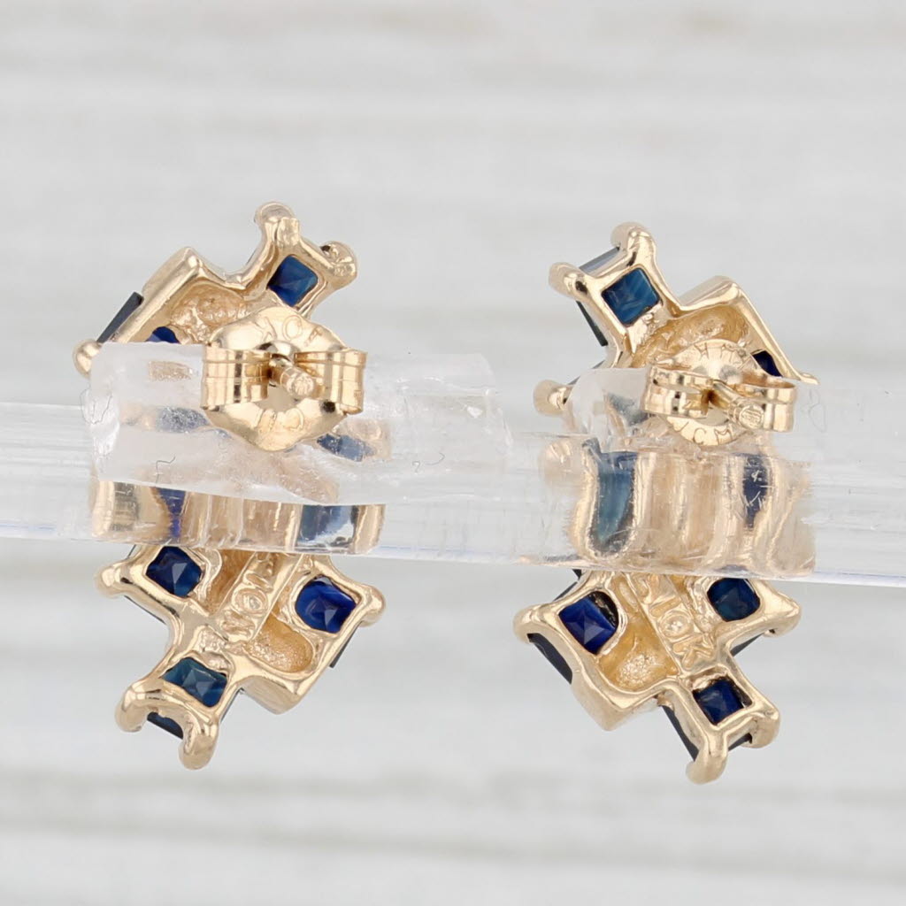 Light Gray 1.20ctw Blue Sapphire Diamond Drop Earrings 10k Yellow Gold