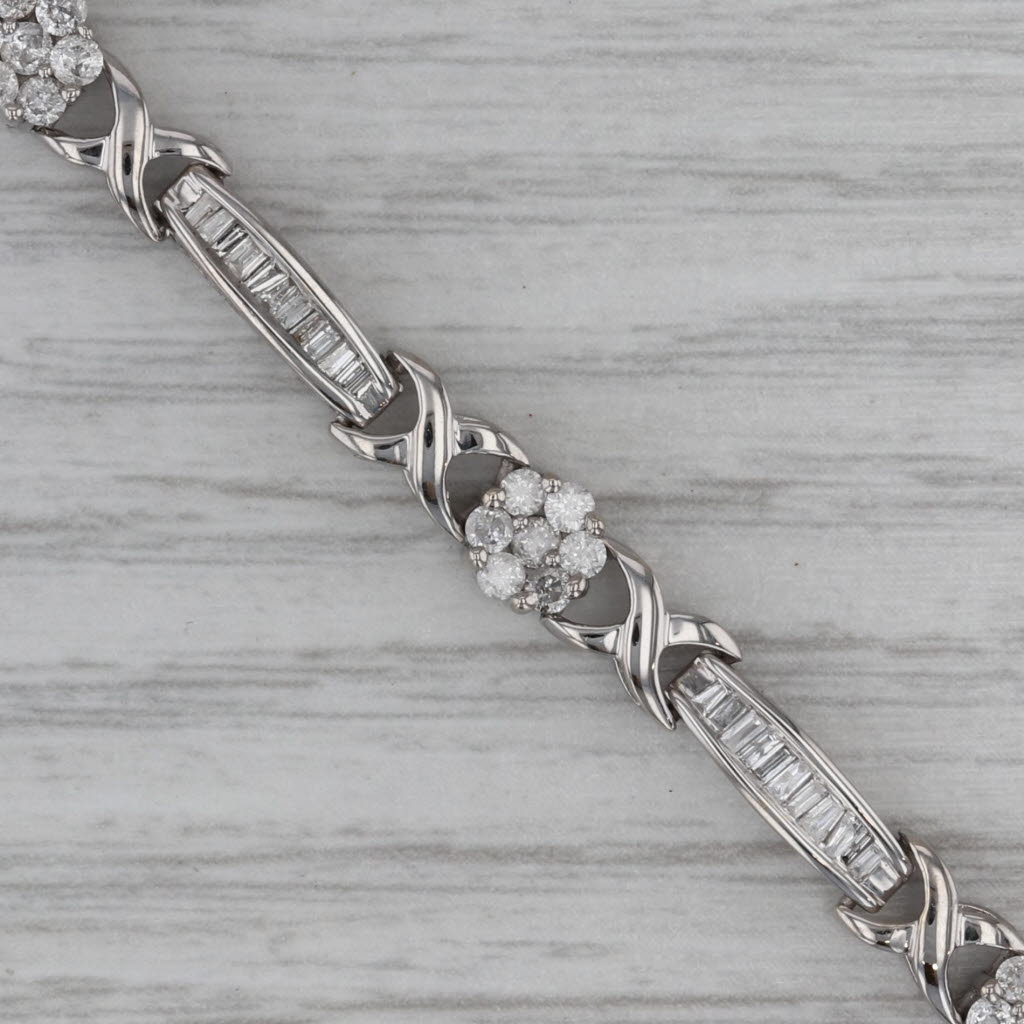 Dark Gray 2.25ctw Diamond Flower Cluster Bar Links Tennis Bracelet 14k White Gold 7.5"