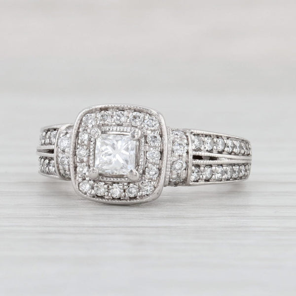 0.97ctw Princess Diamond Halo Engagement Ring 14k White Gold Size 6.25