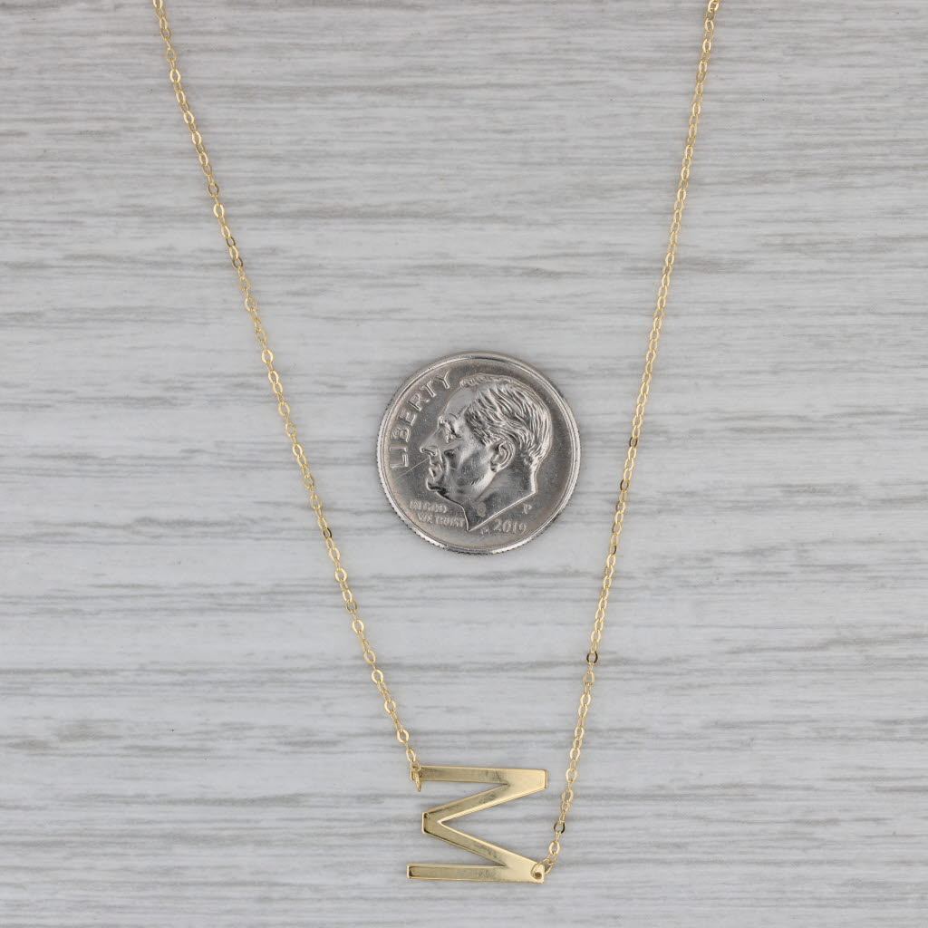 Gray New Letter Initial "M" Pendant Cable Chain Necklace 18" 14k Yellow Gold