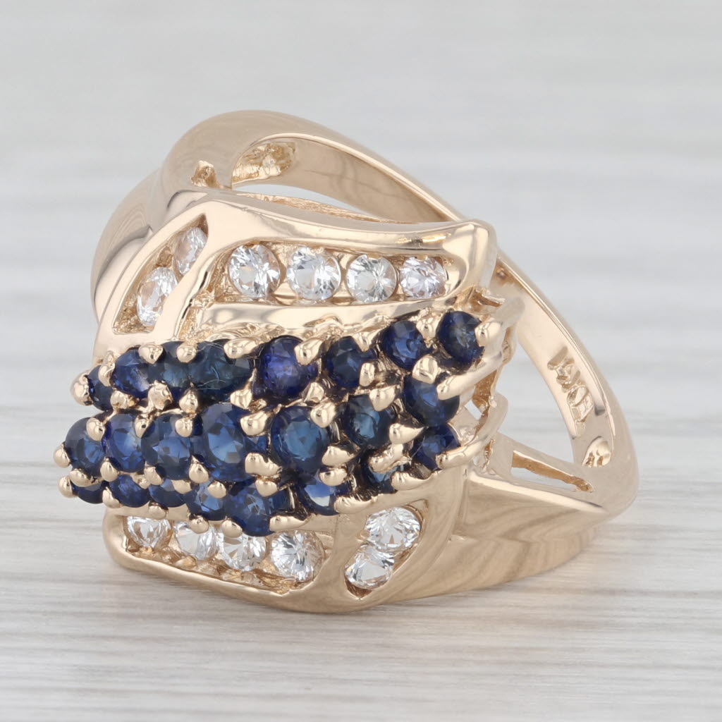 Gray 1.20ctw Blue & White Sapphire Cluster Bypass Ring 14k Yellow Gold Size 6