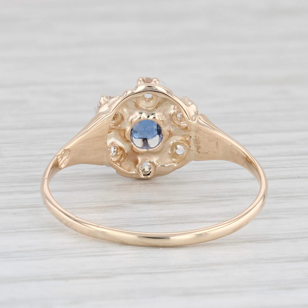 Light Gray Vintage 0.25ctw Blue Sapphire Diamond Halo Ring 14k Yellow Gold Size 7.5