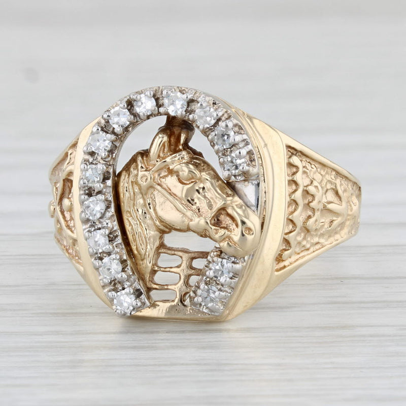 Light Gray 0.21ctw Diamond Horseshoe Horse Ring 10k Gold Size 11 Men's Western Luck