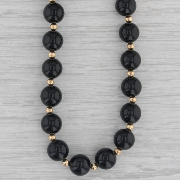 Black Onyx Bead Strand Necklace 14k Yellow Gold 18.25"