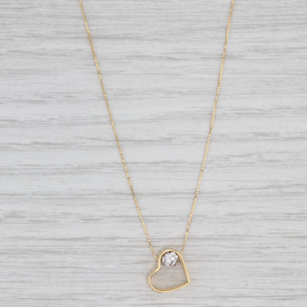 Glass open Heart Pendant Necklace 14k Yellow Gold 18.75" Box Chain