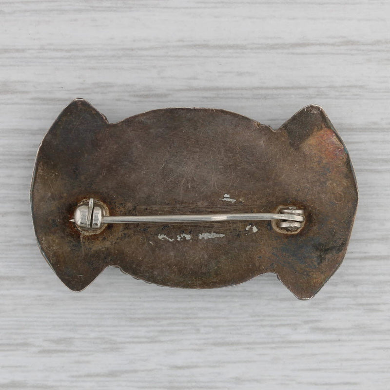 Vintage Marbled Agate Brooch Sterling Silver Pin