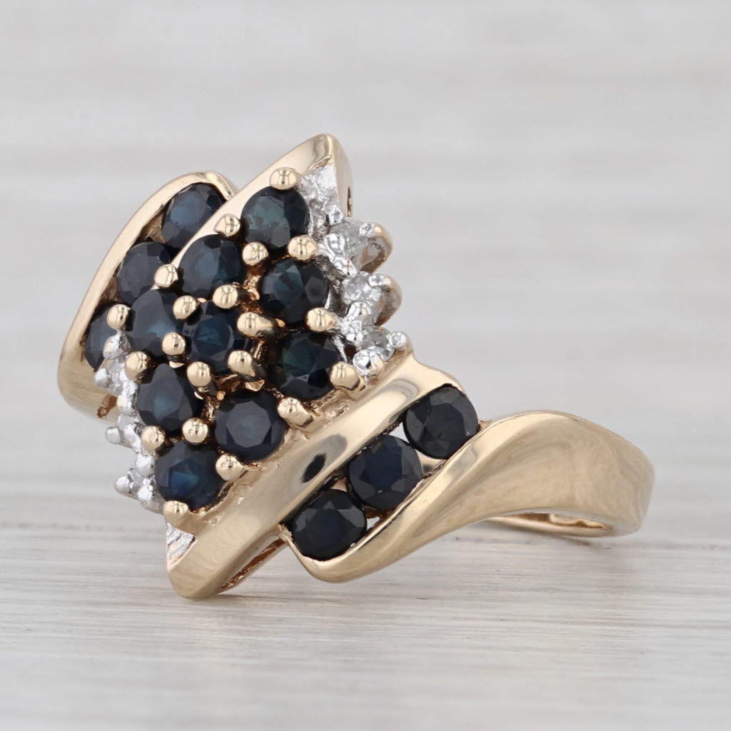 1.03ctw Blue Sapphire Diamond Cluster Ring 10k Yellow Gold Size 7 Bypass