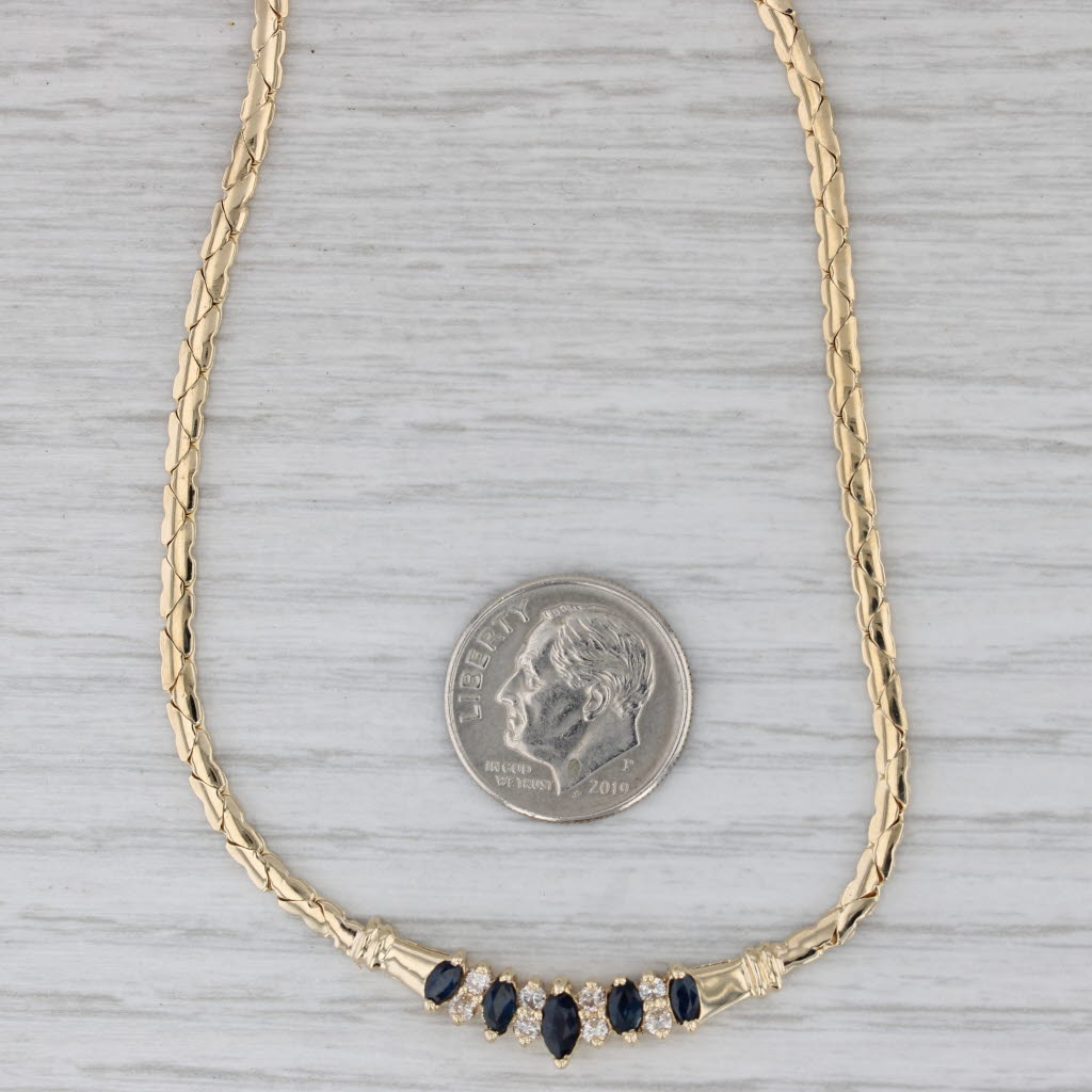 Gray 0.80ctw Blue Sapphire Diamond Necklace 14k Yellow Gold Flat 17" Link Chain