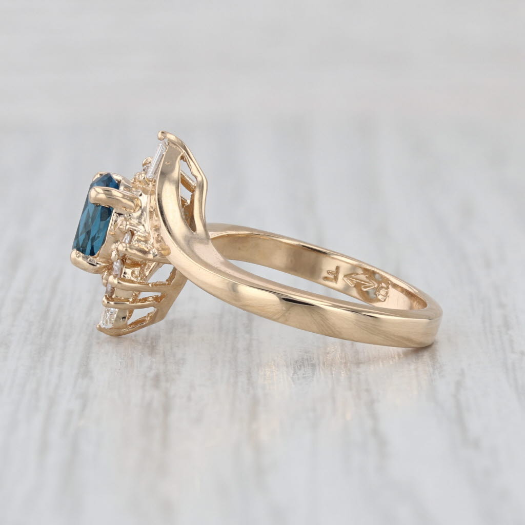 1.32ctw London Blue Topaz Diamond Ring 14k Yellow Gold Size 6.75 Bypass
