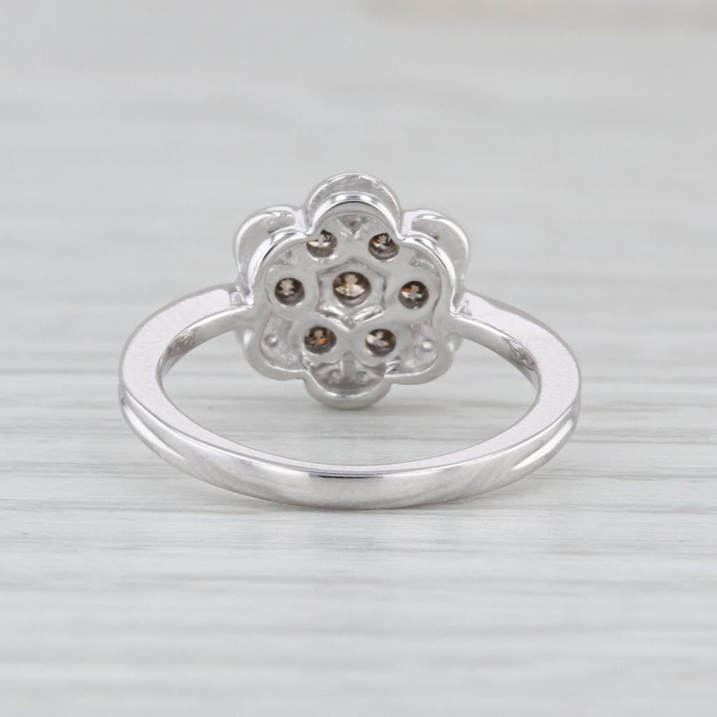 0.40ctw Champagne Diamond Flower Ring 10k Whtie Gold Size 5