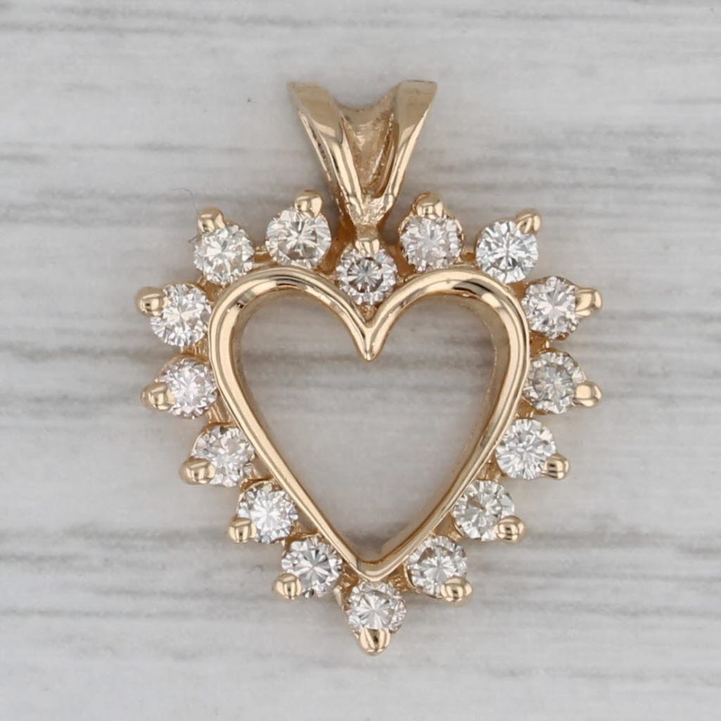 Gray 0.45ctw Diamond Halo Open Heart Pendant 14k Yellow Gold