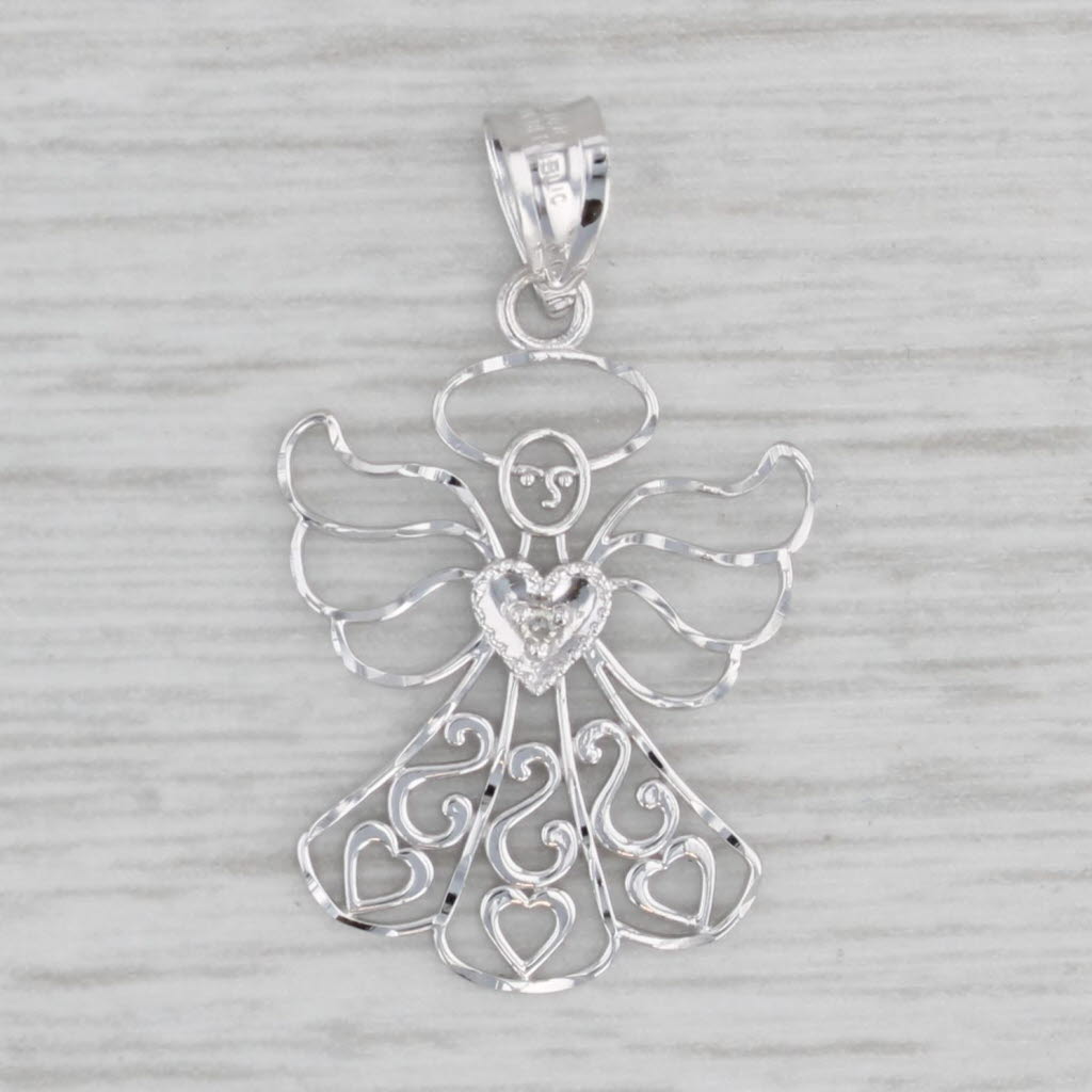 Gray Guardian Angel Pendant 14k White Gold Diamond Accent