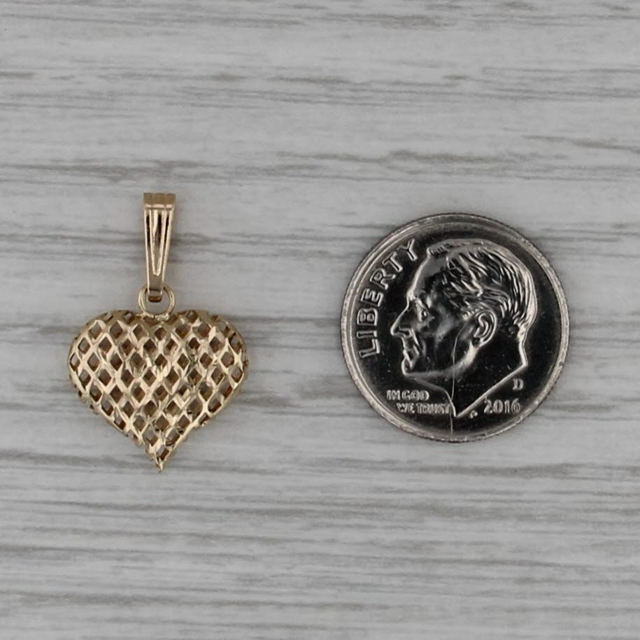 Mesh Crosshatch Openwork Puffy Heart Pendant 14k Yellow Gold Small Drop