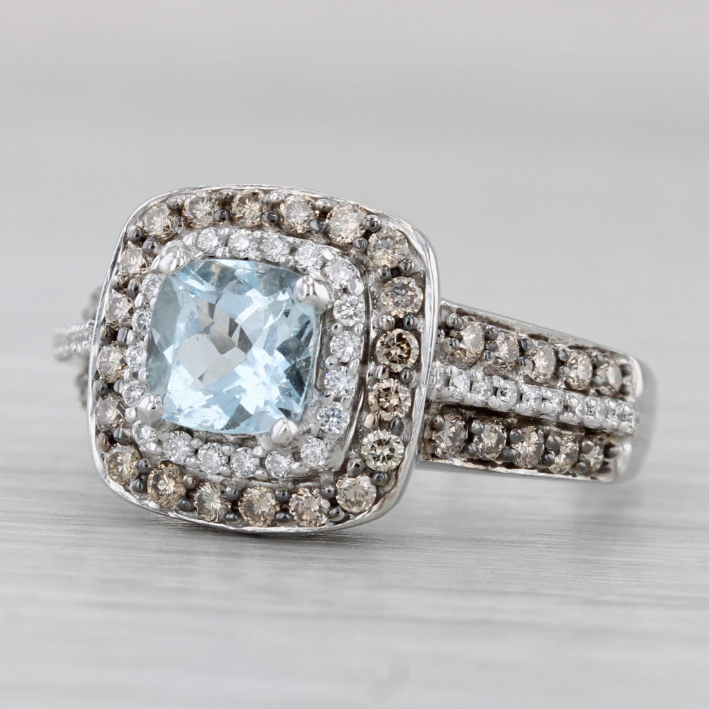 Le Vian 1.30ctw Aquamarine Diamond Halo Ring 14k White Gold Size 6.75
