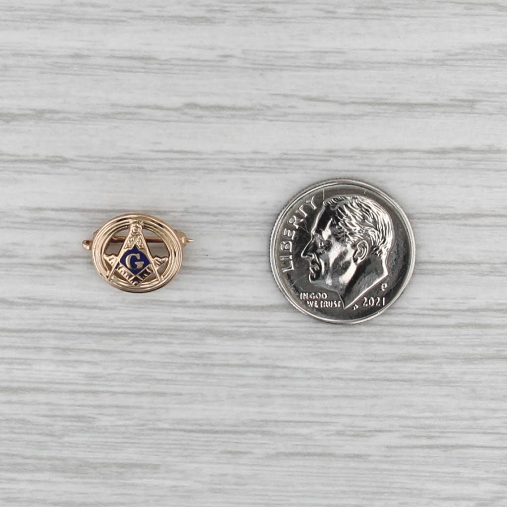 Vintage Masonic Lapel Pin 14k Gold Enamel Blue Lodge Square Compass