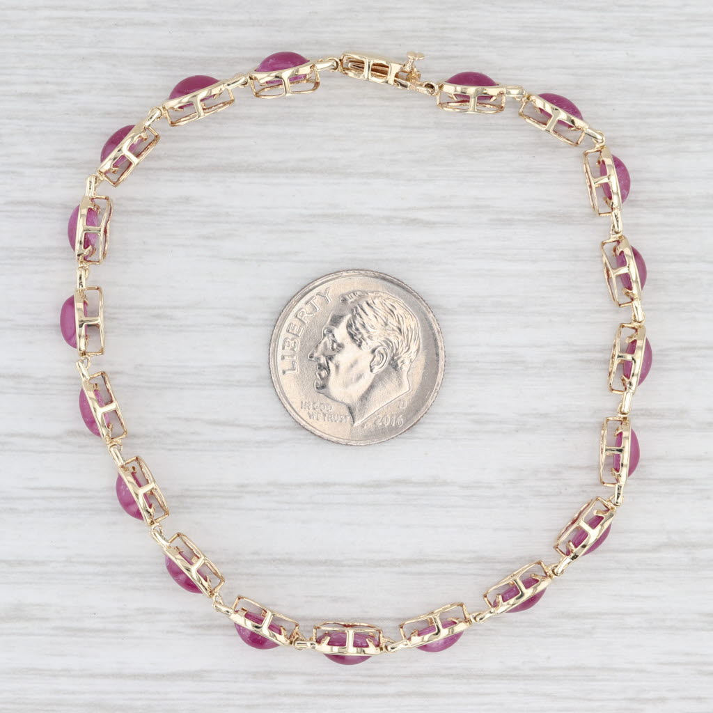 Light Gray Ruby Oval Cabochon Tennis Bracelet 14k Yellow Gold 6.75" 5.2mm