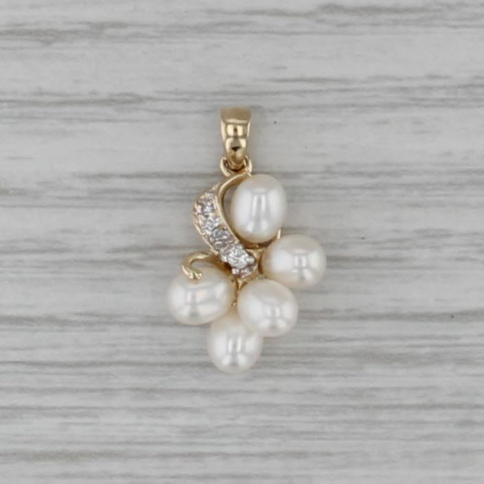Cultured Pearl Diamond Cluster Pendant 14k Yellow Gold Drop
