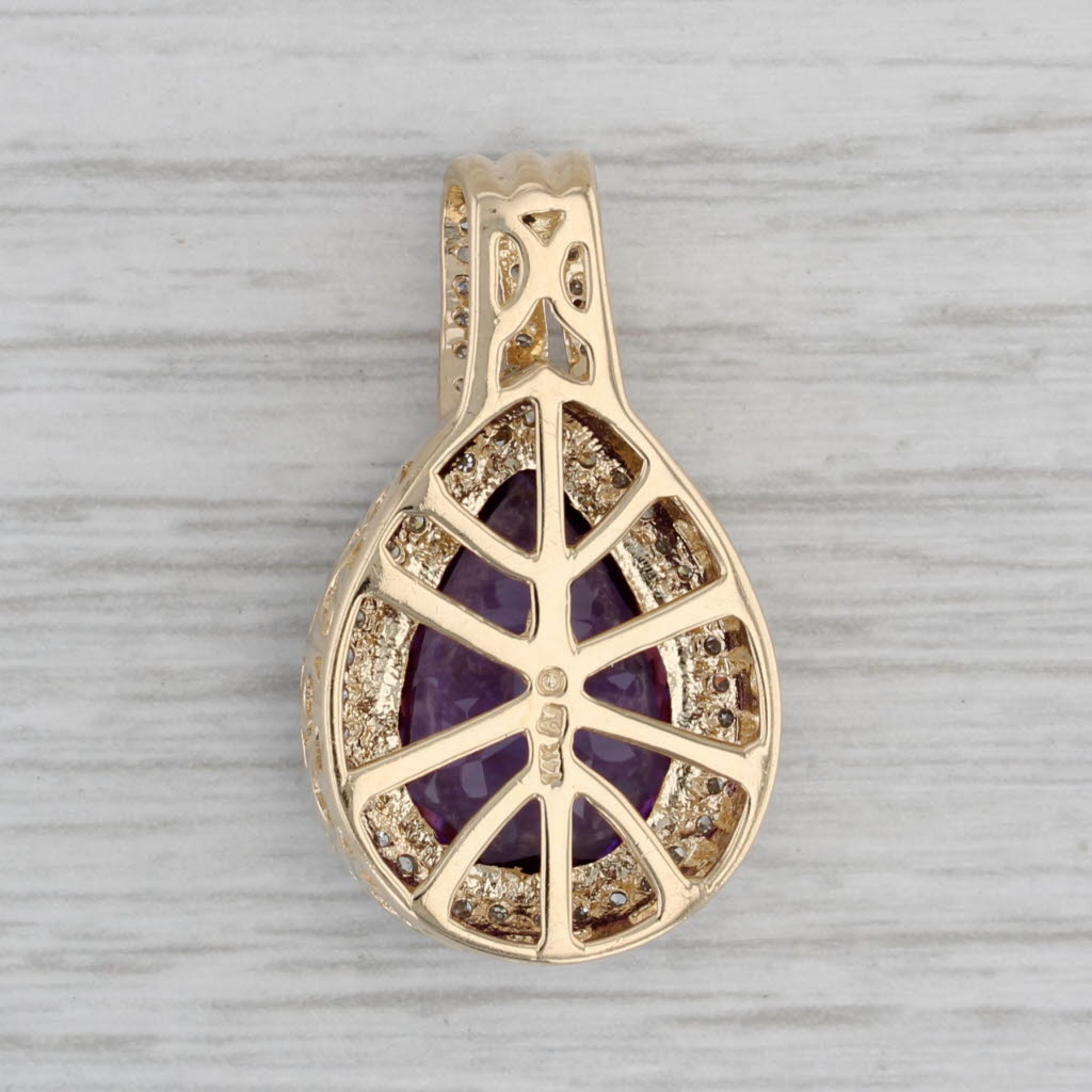 Gray 4.23ctw Pear Amethyst Diamond Teardrop Pendant 14k Yellow Gold