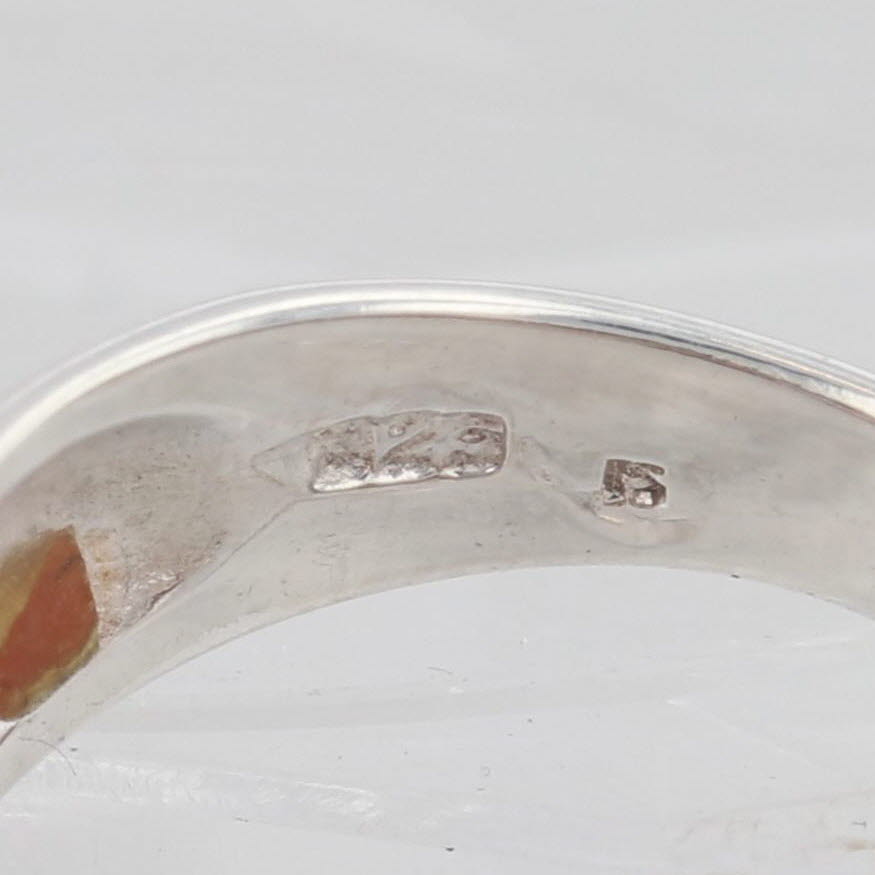 Light Gray Red Resin Domed Ring Sterling Silver Size 5.75 Band