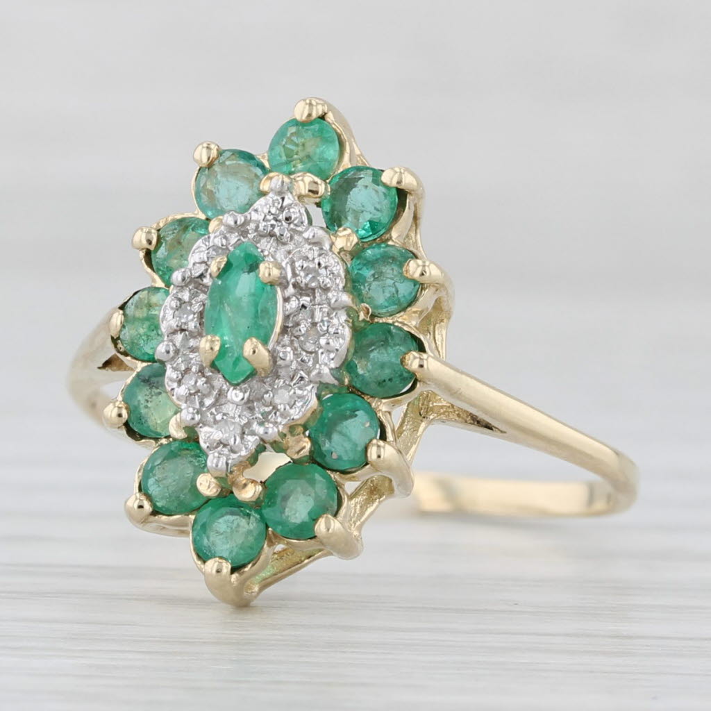 Light Gray 1.01ctw Emerald Diamond Cluster Halo Ring 10k Yellow Gold Size 9.5