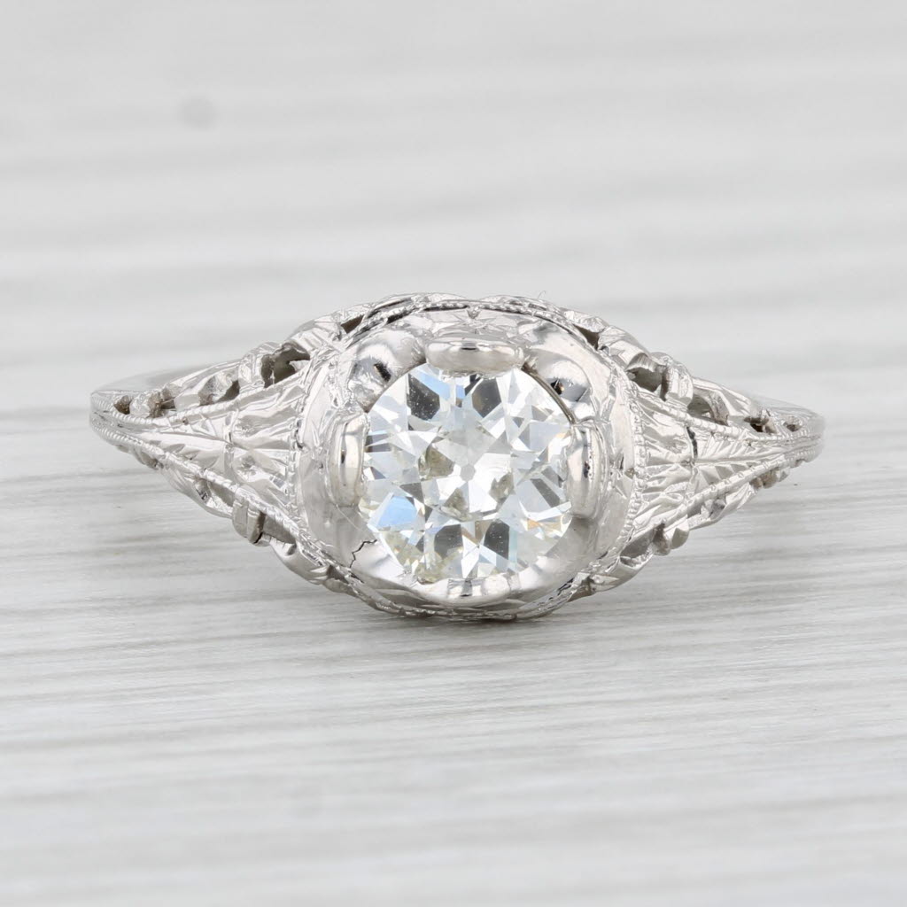 Light Gray Art Deco 0.81ct Diamond Solitaire Engagement Ring 14k Gold Size 6 Old European